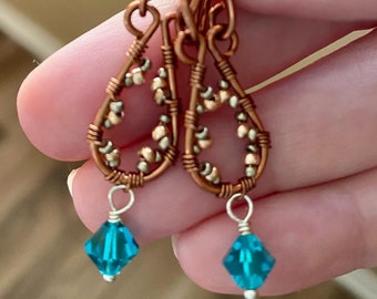 Copper Raindrop Earrings - Copper Teardrop Earrings