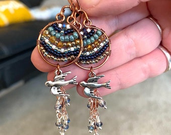 Bohostyle Earrings - Antique Copper Earrings - Sparrow Earrings