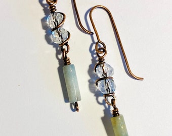 Amazonite Earrings - Gemstone Earrings - Antique Copper Earrings