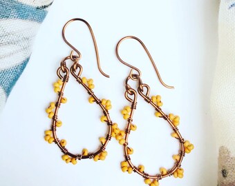 Yellow Boho Style Copper Earrings