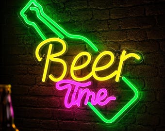 ビールタイム RGB LED ネオンサイン、透明アクリル製ビールボトル型ウォールライト、ホームパブ、男の隠れ家、ゲームルーム、レストラン向けの色が変わるバー装飾