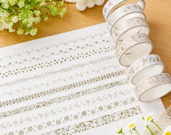 Neutrale vergulde washi tape | Elegante bloementape | Antieke siertape | Creatief journalen | Scrapbook knutselen | Briefpapier cadeaus voor liefhebbers