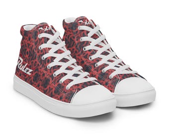 Urban Inferno Sneakers: Crimson Chain-Link High-Top Rulez Sneakers