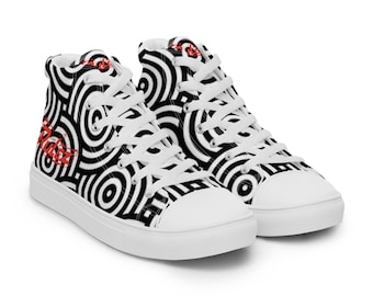 Step into the Vortex Sneakers: Black & White Hypnotic High top Psychedelic Bullseye Rulez Sneakers