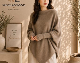 Women's Bat Sleeve Cape Sweater, Loose Comfortable Knit Winter Top, One Size Fits All