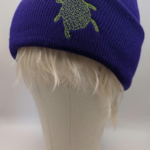 Beetlejuice Musical Beanie - Neon Green Cross Stitch Logo Hat - Handmade Fan Gift