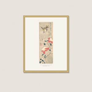 Lámina de gorrión y camelia de nieve de Hiroshige, arte mural japonés vintage de invierno, decoración navideña imprimible, 5x7 8x10 11x14 16x20 A4 imagen 1