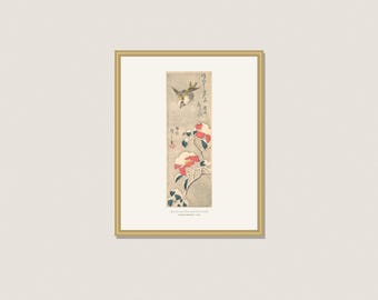 Hiroshige Sparrow and Snow Camellia Print, Vintage Japanese Winter Wall Art, Printable Christmas Decor, 5x7 8x10 11x14 16x20 A4