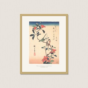 Hiroshige Print Set of 3, Vintage Japanese Bird and Camellia Wall Art, Printable Winter Botanical Prints, 5x7 8x10 11x14 16x20 A4 image 3