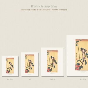 Hiroshige Print Set of 3, Vintage Japanese Bird and Camellia Wall Art, Printable Winter Botanical Prints, 5x7 8x10 11x14 16x20 A4 image 6