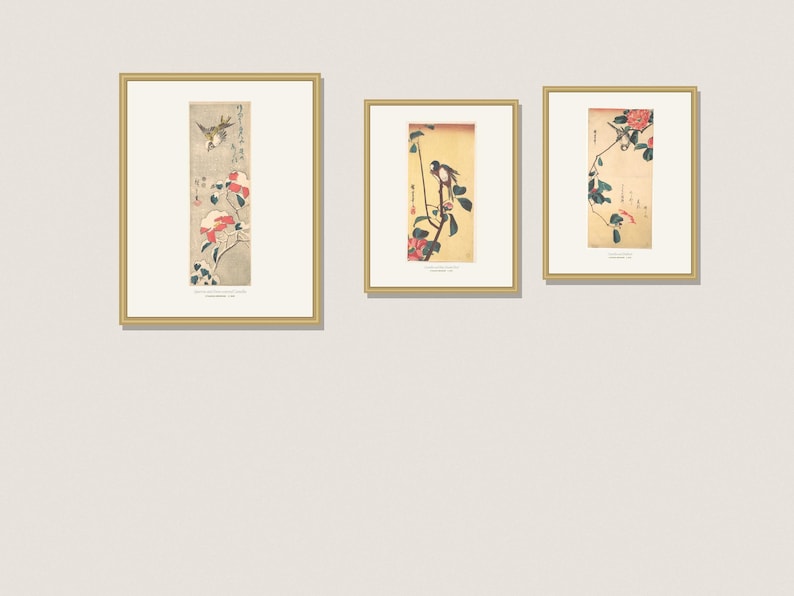 Lámina de gorrión y camelia de nieve de Hiroshige, arte mural japonés vintage de invierno, decoración navideña imprimible, 5x7 8x10 11x14 16x20 A4 imagen 2
