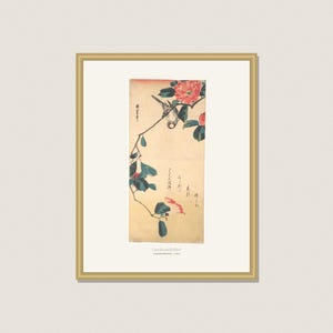 Hiroshige Print Set of 3, Vintage Japanese Bird and Camellia Wall Art, Printable Winter Botanical Prints, 5x7 8x10 11x14 16x20 A4 image 4