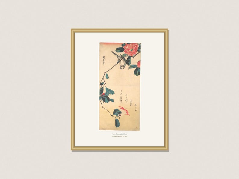 Hiroshige Print Set of 3, Vintage Japanese Bird and Camellia Wall Art, Printable Winter Botanical Prints, 5x7 8x10 11x14 16x20 A4 image 4