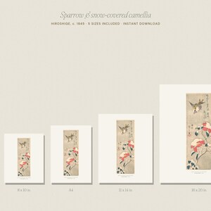 Lámina de gorrión y camelia de nieve de Hiroshige, arte mural japonés vintage de invierno, decoración navideña imprimible, 5x7 8x10 11x14 16x20 A4 imagen 4