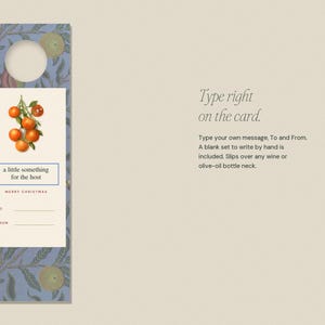 Printable Wine Bottle Tags, Christmas Hostess Gift Tag, Editable Bottle Neck Tag, William Morris & Vintage Citrus, Digital Download image 3