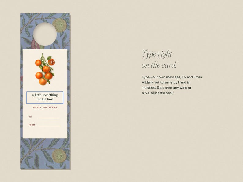 Printable Wine Bottle Tags, Christmas Hostess Gift Tag, Editable Bottle Neck Tag, William Morris & Vintage Citrus, Digital Download image 3