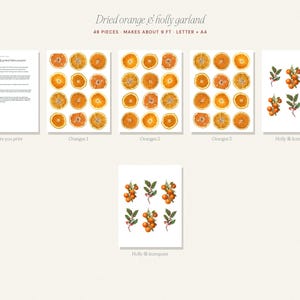 Printable Dried Orange Garland, Paper Christmas Garland with Holly and Kumquats, Vintage Botanical Mantel Decor, Digital Download image 4