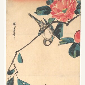 Hiroshige Print Set of 3, Vintage Japanese Bird and Camellia Wall Art, Printable Winter Botanical Prints, 5x7 8x10 11x14 16x20 A4 image 5