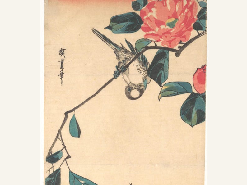 Hiroshige Print Set of 3, Vintage Japanese Bird and Camellia Wall Art, Printable Winter Botanical Prints, 5x7 8x10 11x14 16x20 A4 image 5