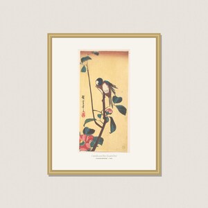 Hiroshige Print Set of 3, Vintage Japanese Bird and Camellia Wall Art, Printable Winter Botanical Prints, 5x7 8x10 11x14 16x20 A4 image 2