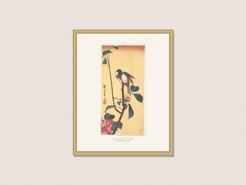 Hiroshige Print Set of 3, Vintage Japanese Bird and Camellia Wall Art, Printable Winter Botanical Prints, 5x7 8x10 11x14 16x20 A4 image 2