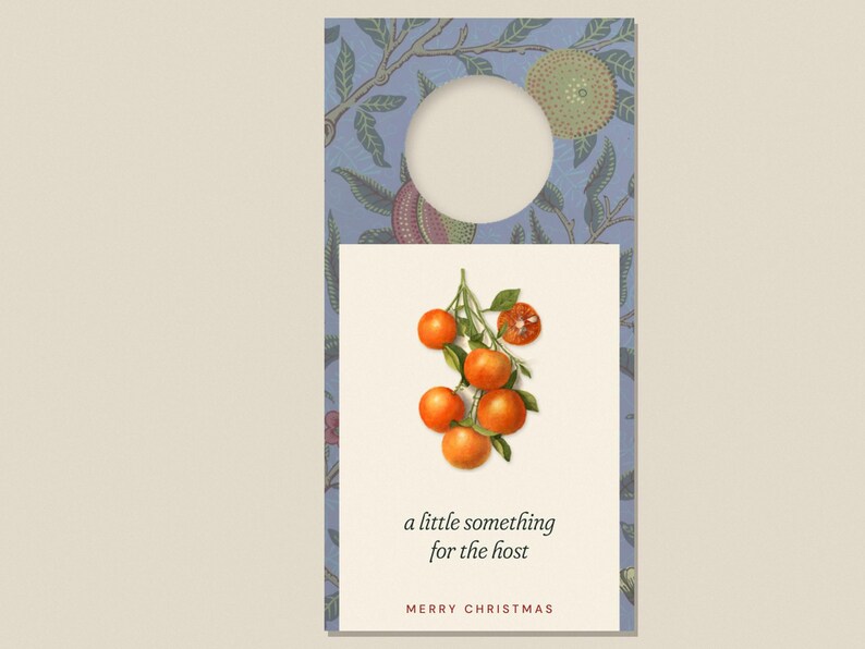 Printable Wine Bottle Tags, Christmas Hostess Gift Tag, Editable Bottle Neck Tag, William Morris & Vintage Citrus, Digital Download image 2