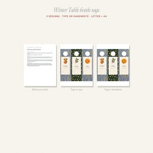 Printable Wine Bottle Tags, Christmas Hostess Gift Tag, Editable Bottle Neck Tag, William Morris & Vintage Citrus, Digital Download image 4