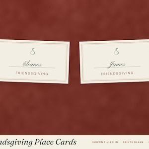 Friendsgiving Place Cards Printable, Tent Name Cards for Thanksgiving Table, Write-In, Elegant Green and Ivory, Letter and A4