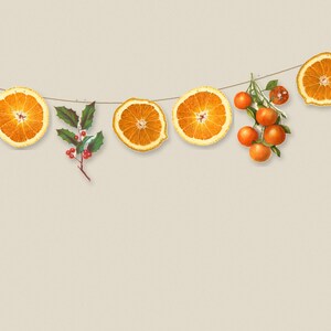 Printable Dried Orange Garland, Paper Christmas Garland with Holly and Kumquats, Vintage Botanical Mantel Decor, Digital Download image 2