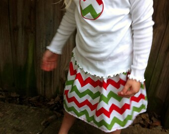 Holiday Chevron Skirt - Red and Green Chevron Twirl Skirt - Toddler Holiday Twirl Skirt - Girls Holiday Twirl Skirt - Christmas Skirt -