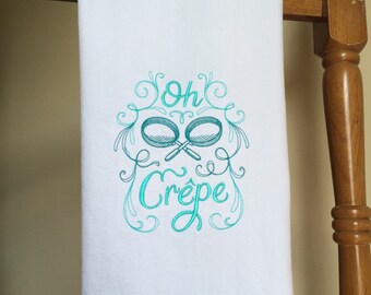 Oh Crepe - White Embroidered Dish Towel - sassy kitchen towel - absorbent dish towel - housewarming gift - hostess gift -