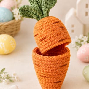 Modèle de carotte à éclosion au crochet | Amigurumi de Pâques (PDF) | Porte-œufs en carotte au crochet | Décoration printanière | Modèle à télécharger numérique