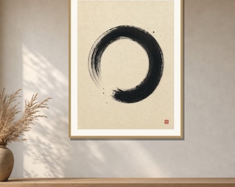 Enso Circle Wall Art Printable, Zen Sumi Ink Print, Japanese Calligraphy Art, Minimalist Black Decor, Digital Download