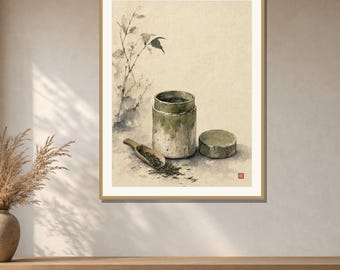 Chazutsu Tea Caddy Wall Art Printable, Japanese Kitchen Still Life Print, Japandi Wabi Sabi Decor, Digital Download