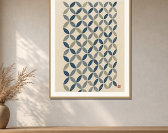 Shippo Wall Art Printable, Japanese Seven Treasures Pattern, Interlocking Circles Print, Indigo Japandi Decor, Digital Download