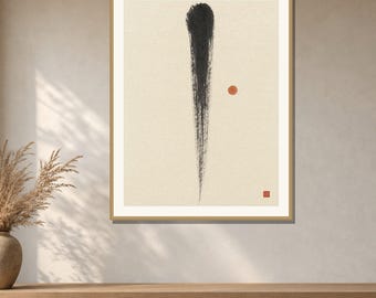 Single Brushstroke Wall Art Printable, Minimalist Sumi Ink Print, Japanese Calligraphy Art, Modern Zen Decor, Digital Download