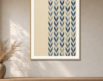 Yagasuri Wall Art Printable, Japanese Arrow Feather Pattern, Indigo Kasuri Ikat Print, Japandi Minimalist Decor, Digital Download