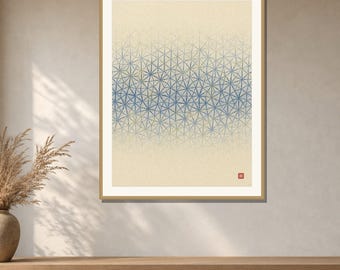 Asanoha Wall Art Printable, Japanese Hemp Leaf Pattern, Indigo Geometric Print, Minimalist Japandi Decor, Digital Download