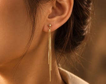 Long Gold Threader Earrings, Minimalist Linear Dangle Jewelry