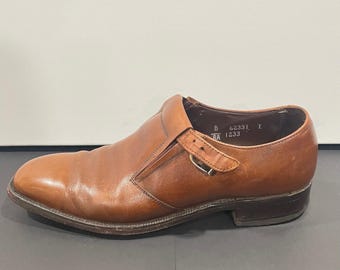Nettleton Mens Vintage Tan Leather Monk Strap Loafers Dress Shoes 8 B/AA 62331
