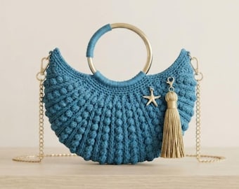 Crescent Crochet Bag Pattern, Moon Clutch PDF, Bobble Stitch Purse