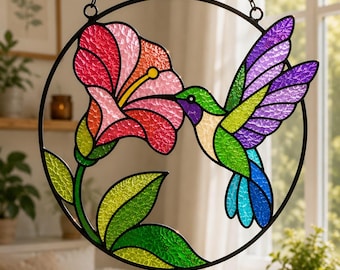 Digital Download Stained Glass Pattern Hummingbird Suncatcher Template DIY Craft Glass Cutting Pattern Home Decor Hanging Handmade Gift