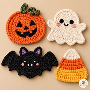 Untersetzer-Anleitung (PDF), Halloween-Häkelset mit vier Designs, 25 Seiten, US-amerikanische Häkelbegriffe