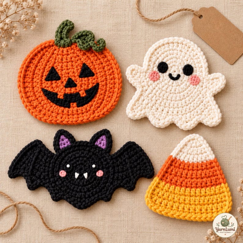 Coaster Pattern PDF, Halloween Crochet Set With Four Designs, 25-page ...