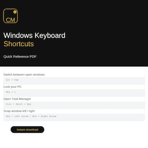Windows Keyboard Shortcuts Cheat Sheet | Quick Reference PDF | Productivity Guide | PC Shortcuts