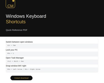 Windows Keyboard Shortcuts Cheat Sheet | Quick Reference PDF | Productivity Guide | PC Shortcuts
