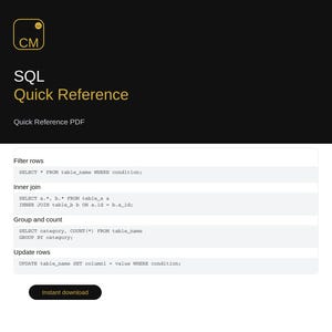 SQL-spiekbrief | Snel naslagwerk (pdf) | Query's, joins en aggregatie | Databasehandleiding voor beginners