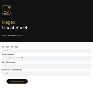 Regex Cheat Sheet | Regular Expressions Quick Reference PDF | Common Patterns for Developers