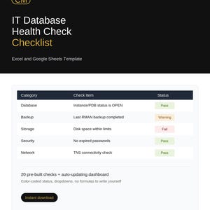 IT Database Health Check Checklist + Cheat Sheet | DBA Server Monitoring Spreadsheet | Excel Google Sheets