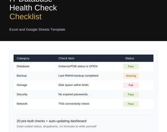 IT Database Health Check Checklist + Cheat Sheet | DBA Server Monitoring Spreadsheet | Excel Google Sheets